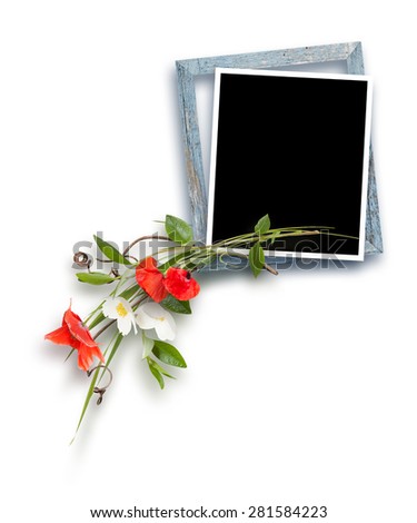 Wooden frame for photo decorated with poppy flowers