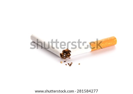 World No Tobacco Day : Broken cigarette isolated on white background