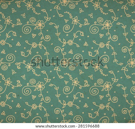 Vector vintage floral background in victorian old style with stains and yellow paper