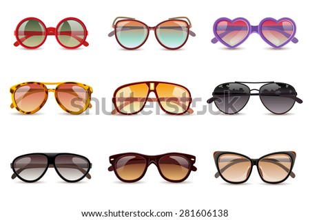 Summer sun protection sunglasses realistic icons set isolated vector illustration Royalty-Free Stock Photo #281606138