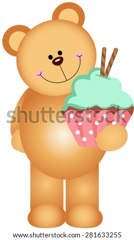 Teddy bear holding a cupcake