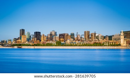 Montreal city skyline over Saint Lawrence River in the morning with urban buildings, Montreal, Quebec, Canada