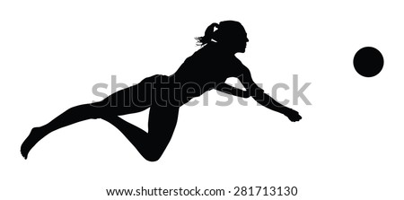 Beach volleyball player vector silhouette illustration isolated on white background. Volleyball girl in action. Woman volleyball player.