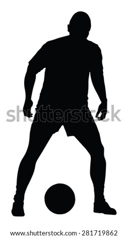 Soccer player silhouette vector isolated on white background. High detailed football player silhouette cutout outlines. Dribbling situation.