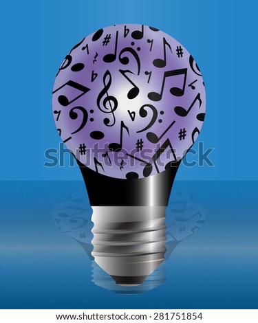 The bulb covered with music notes. Vector image for your design. The background color can be changed.