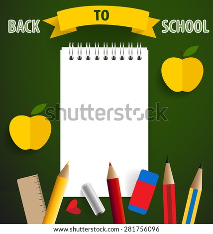 Welcome back to school with paper note, vector illustration.