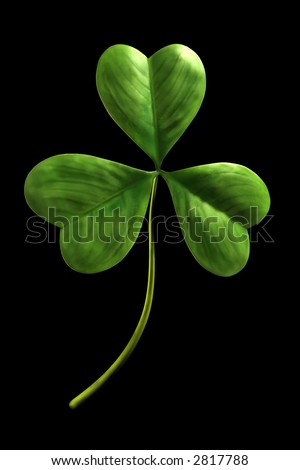Trefoil 3D Illustration of three leaved clover leaf isolated on black background