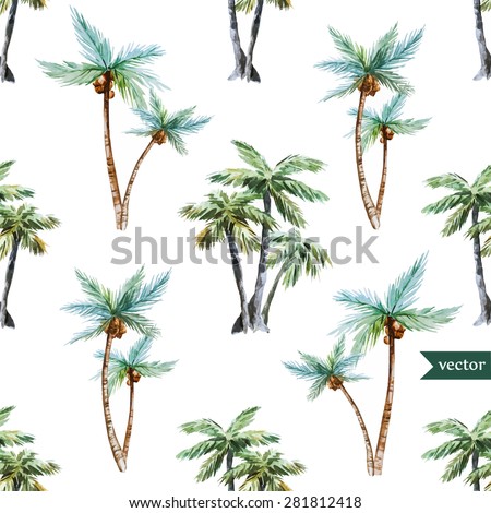 watercolor vector pattern tropical, palm trees