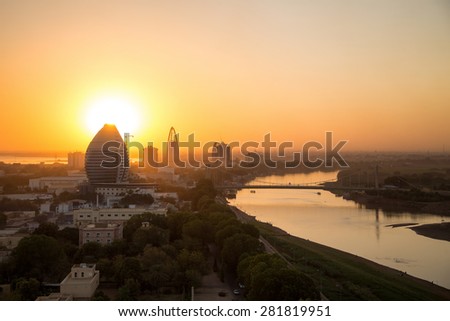 A sunset view of river Nile in Khartoum, Sudan Royalty-Free Stock Photo #281819951