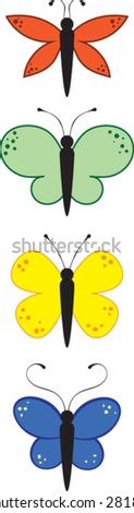 Butterfly Set. Cartoon. Vector Illustration 