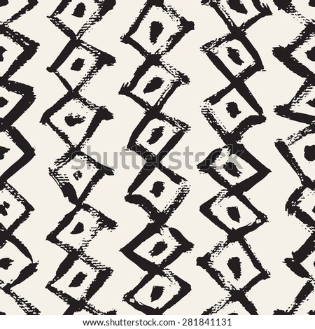 Vector seamless pattern with rhombuses. Abstract background made using of brush smears. Monochrome hand drawn texture.