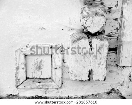 White wall with white wooden timbers Royalty-Free Stock Photo #281857610