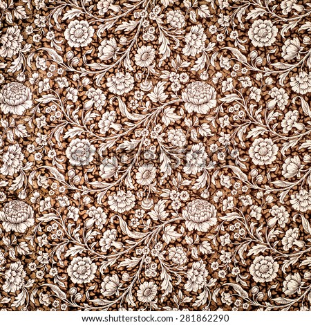 Tapestry with flower pattern. Intricate flourish wallpaper. Royalty-Free Stock Photo #281862290