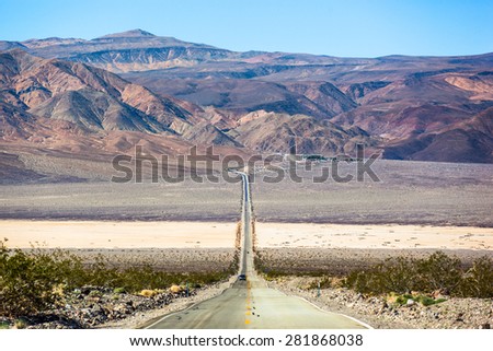 Highway 190 crossing Panamint Valley in Death Valley National Park Royalty-Free Stock Photo #281868038