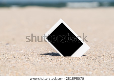 Blank Retro Instant Photo On Beach Sand In Summer