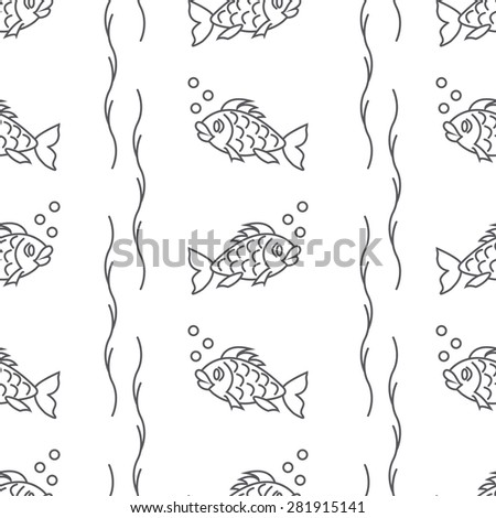 Vector seamless pattern with fishes. Fisherman wallpaper.