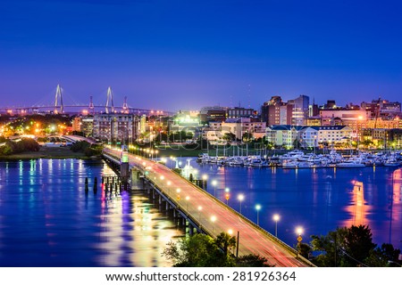 Charleston, South Carolina, USA skyline over the Ashley River. Royalty-Free Stock Photo #281926364