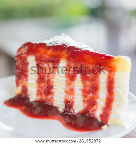 Strawberry crepe cakes dessert - selective focus