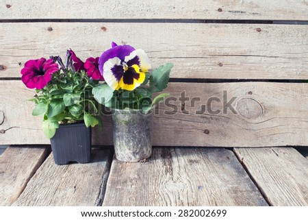 Rustic table with flower pots
