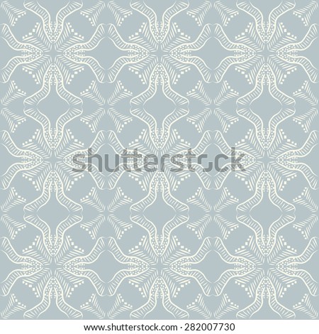 Vintage seamless pattern, white motif / ornament on light blue background, baroque design