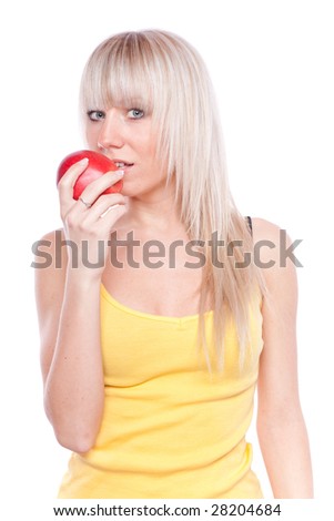 studio photo of girl with apple