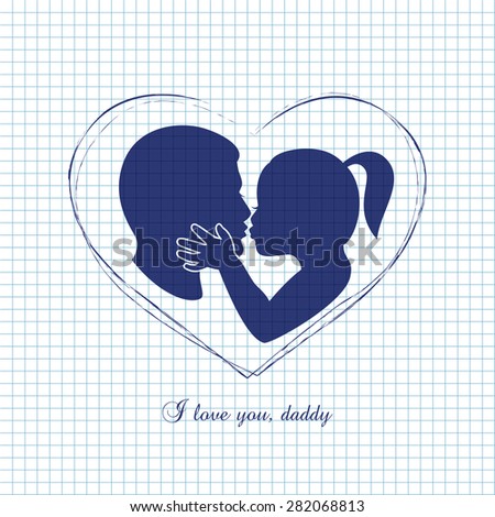 Little girl kissing her dad on Fathers Day. Vector illustration