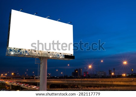 Blank billboard for new advertisement, twilight time  
