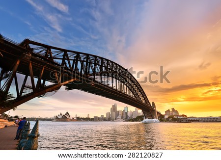 View of Sydney Harbor at dusk