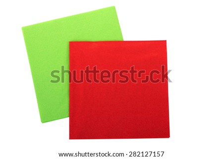 Red and green Serving colored paper napkins isolated