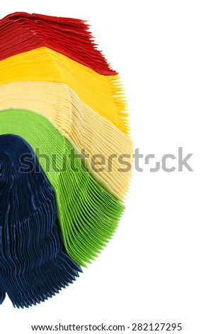 Serving colored paper napkins isolated on white background