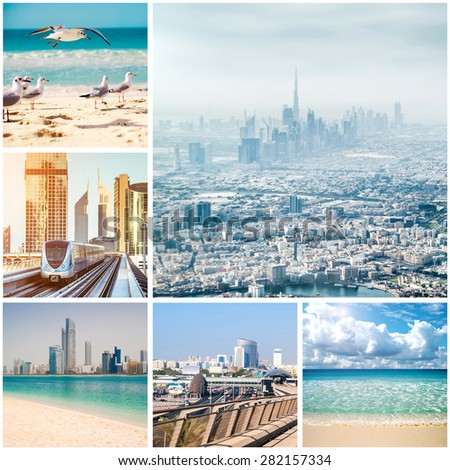 Collage of photos from Dubai. UAE