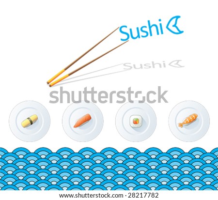 Vector illustration with sushi plates