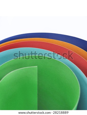 Colored rolled paper in white background
