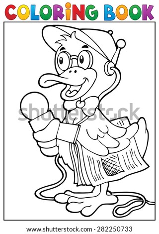 Coloring book duck reporter theme 1 - eps10 vector illustration.