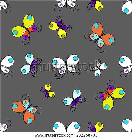 colorful butterfly on grey background, seamless pattern
