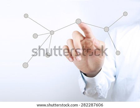 Businessman hand is pressing the social network.