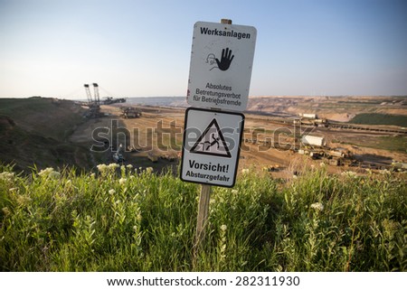 open-cast mining germany warning sign