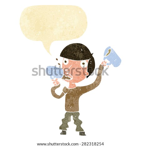 cartoon man drinking beer with speech bubble