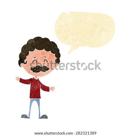cartoon happy man with mustache with speech bubble
