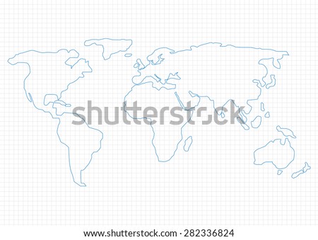 Simple World Map on graph paper, Vector illustration