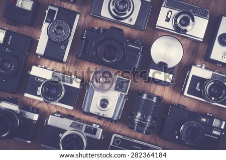 vintage and retro camera set Royalty-Free Stock Photo #282364184