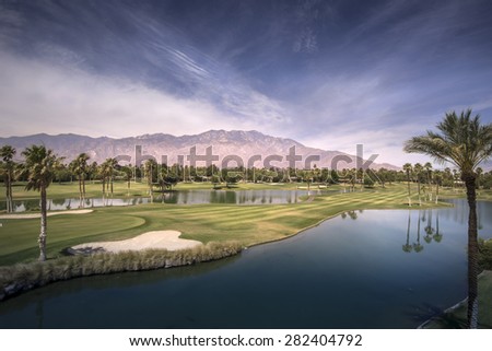 Beautiful landscape view of Palm Springs and Chino Canyon on a hot summer day. Royalty-Free Stock Photo #282404792
