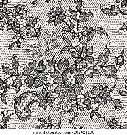 Black lace floral seamless pattern.