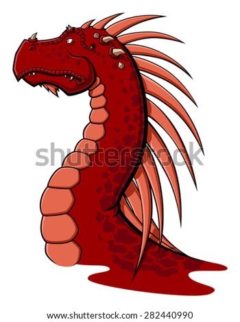 Illustration of head of red dragon. Isolated on white background.