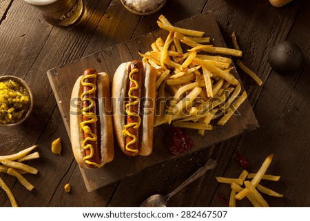 Barbecue Grilled Hot Dog with Yellow Mustard Royalty-Free Stock Photo #282467507
