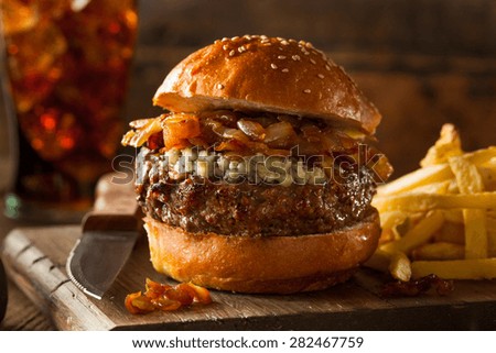 Juicy Blue Cheese Hamburger with Onions and Bacon