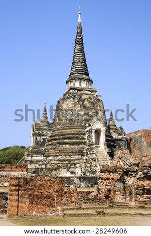 Ruins of the Buddhist temple of Wat Phra Si Sanphet (known as the King's Temple) in Ayutthaya, Thailand.