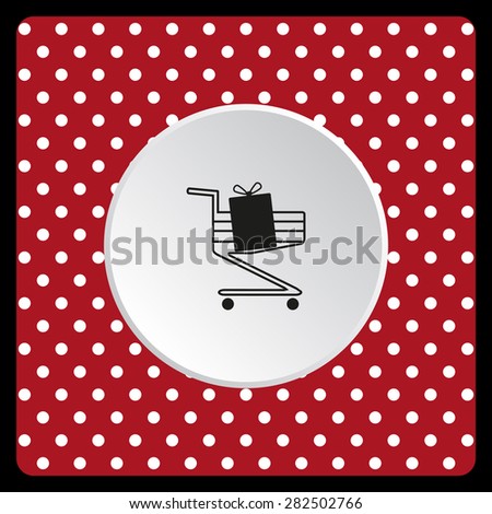 white polka dots on a red put in shopping cart. icon. vector design