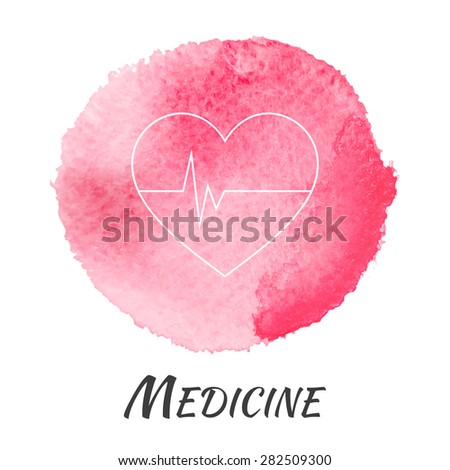 Medicine Heart Pulse Vector Watercolor Concept. Heart Shape with Heartbeat. Hospital. Isolated Design Element. Colorful background for business design. Advertisement and presentation background.