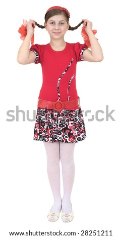 Beautiful young girl with plait and red bows